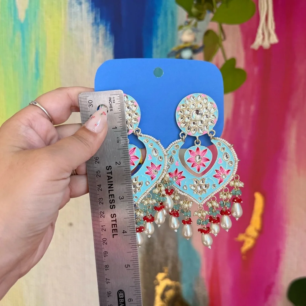 From India | Light Blue Meenakari Earrings - Picture 4 of 4